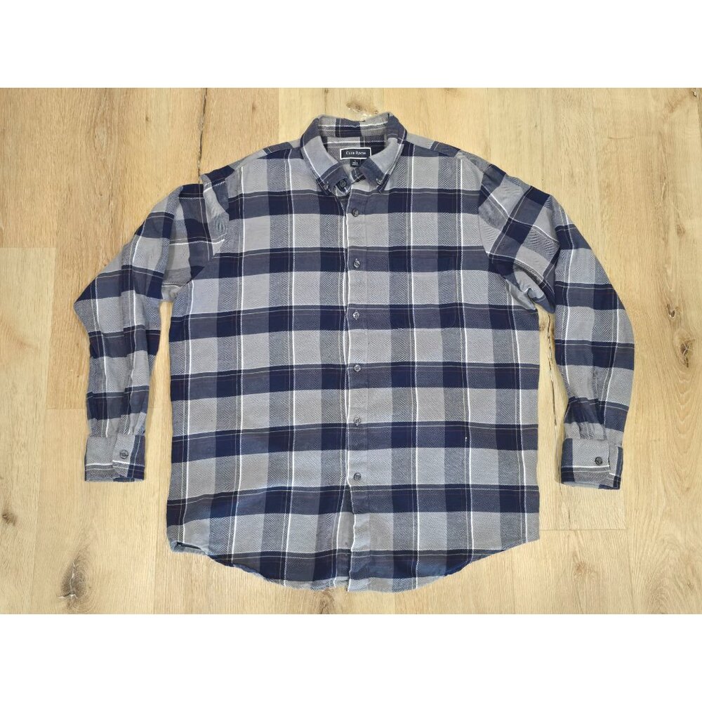 Club Room Blue Gray Plaid Flannel Shirt L